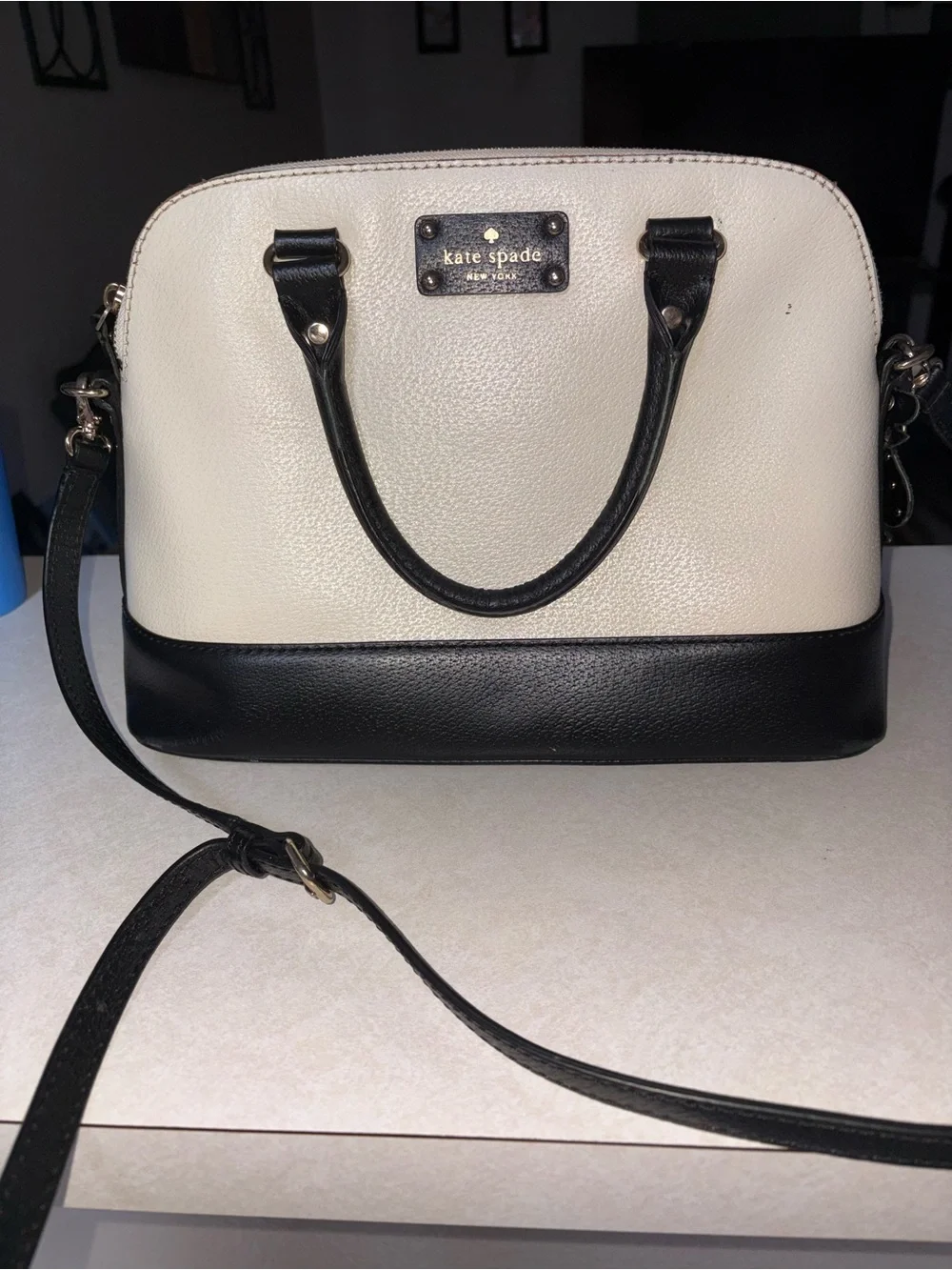 kate spade Cream and Black Dome Satchel with Crossbody Strap